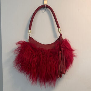 Frosting by Mary Norton Vintage Red leather and lambs fur shoulder bag purse